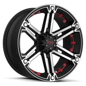 Tuff T-01 18X9 Flat Black with Machined Face & Flange & Red Inserts