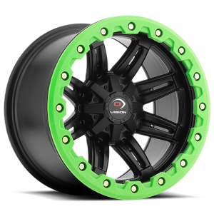 Vision 551 Five Five One 14X8 Matte Black w/ Green Lip Armor